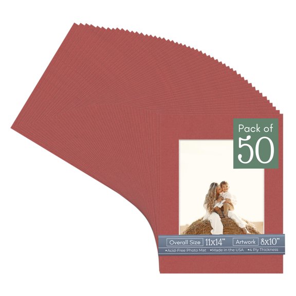 Brick Red Picture Frame Mat for 11x14 Frames - Fits 8x10 Photos - 50 Mats