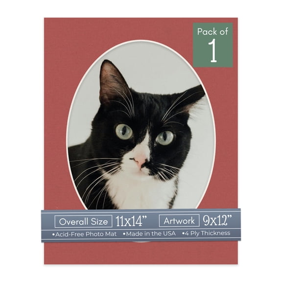 Brick Red Picture Frame Mat for 11x14 Frames - Oval Opening for 9x12 Photos - 1 Mat