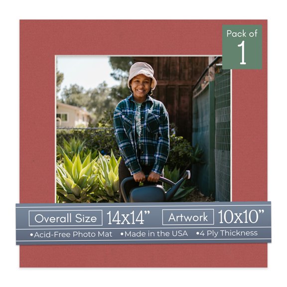 Brick Red Picture Frame Mat for 14x14 Frames - Fits 10x10 Photos - 1 Mat
