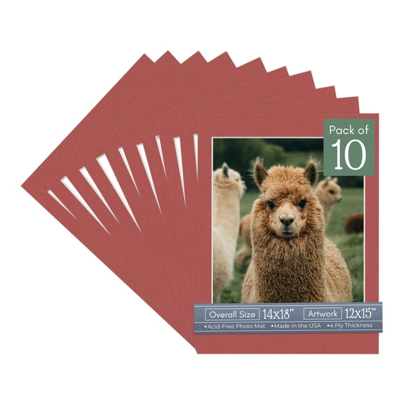 Brick Red Picture Frame Mat for 14x18 Frames - Fits 12x15 Photos - 10 Mats