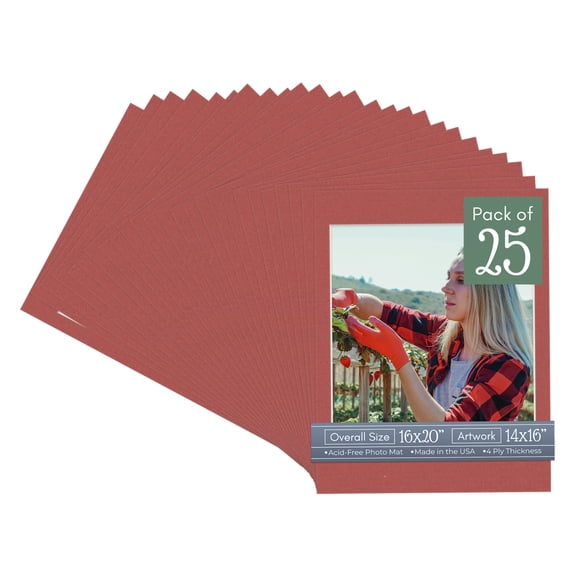 Brick Red Picture Frame Mat for 16x20 Frames - Fits 14x16 Photos - 25 Mats