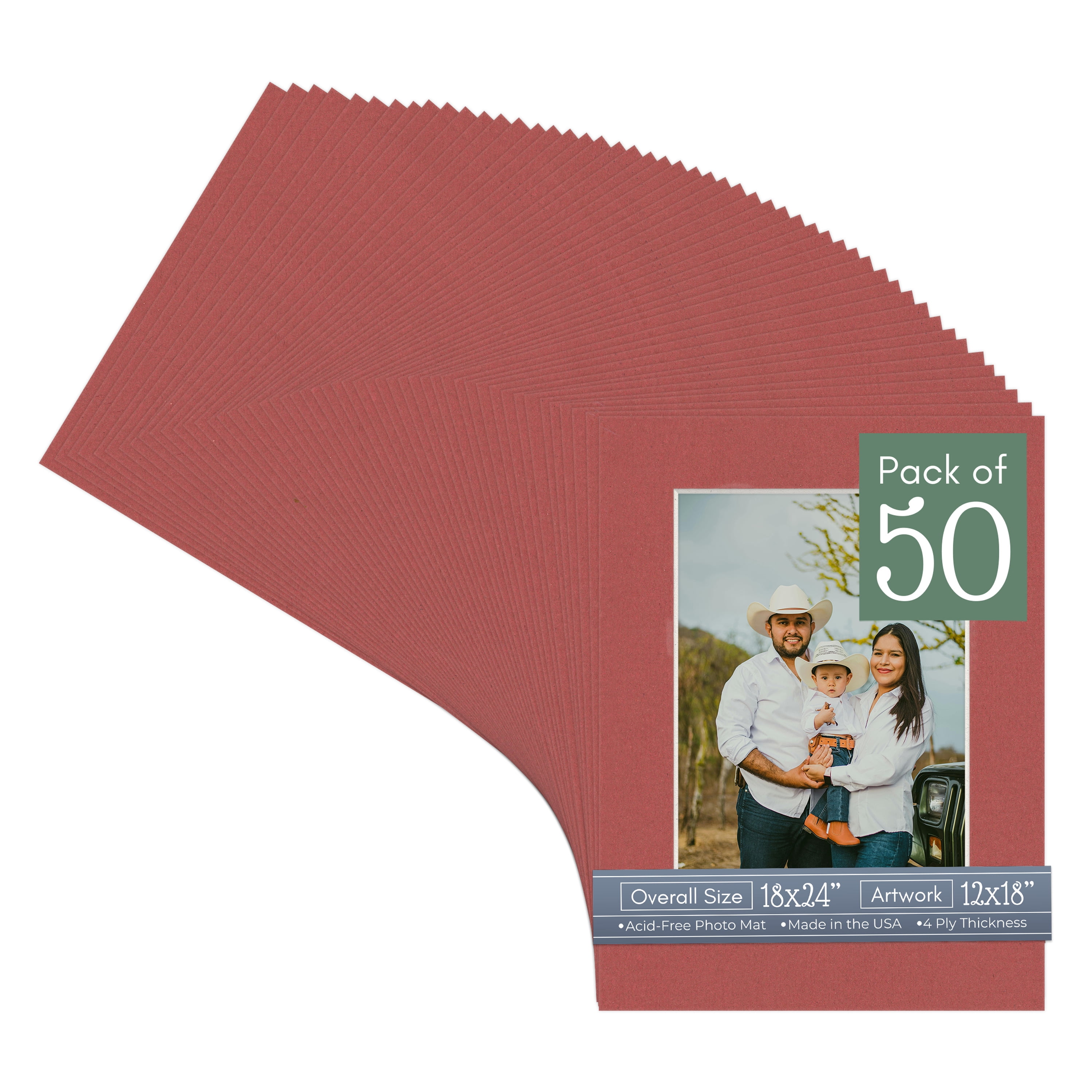 Brick Red Picture Frame Mat for 18x24 Frames - Fits 12x18 Photos - 50 Mats