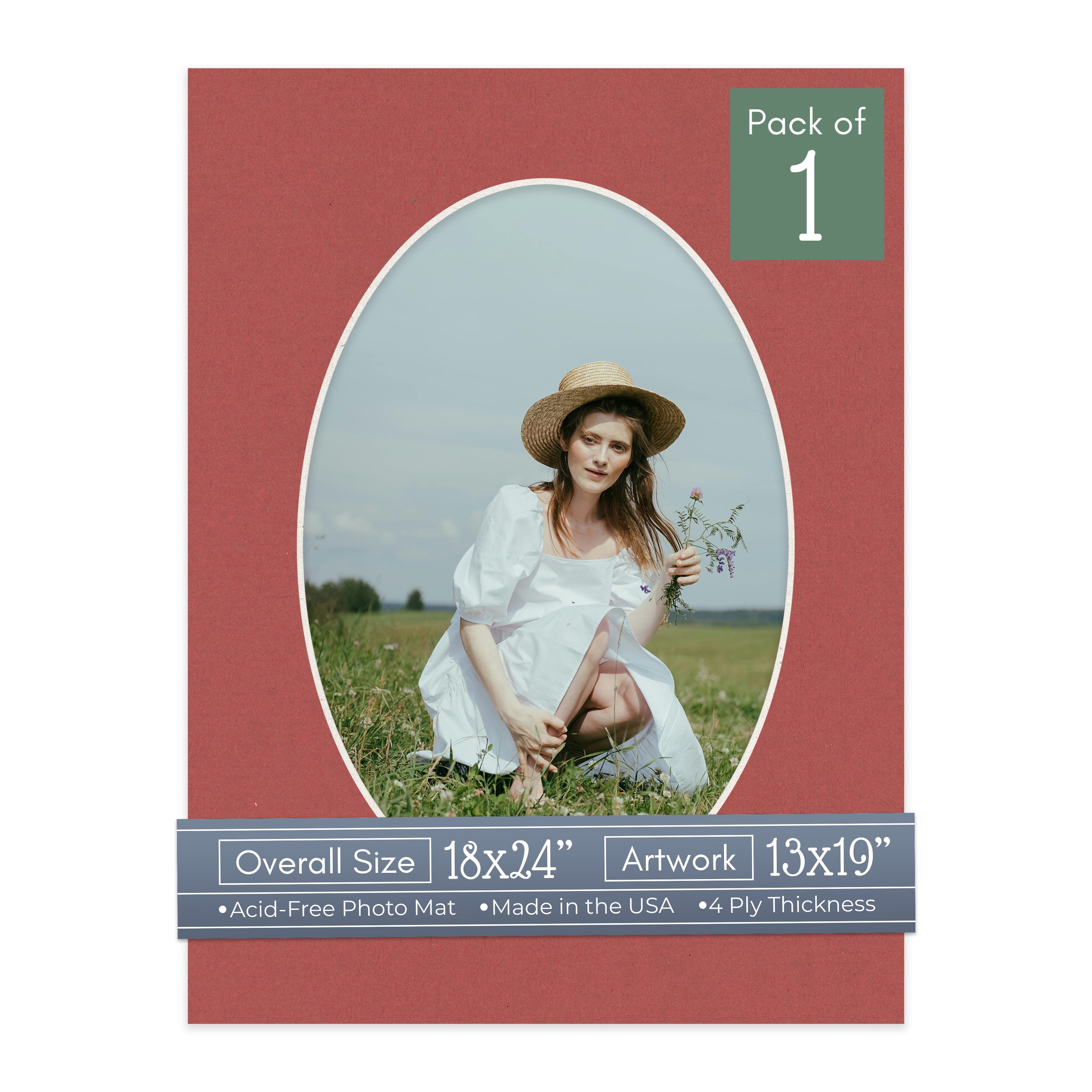 Brick Red Picture Frame Mat for 18x24 Frames - Oval Opening for 13x19 Photos - 1 Mat