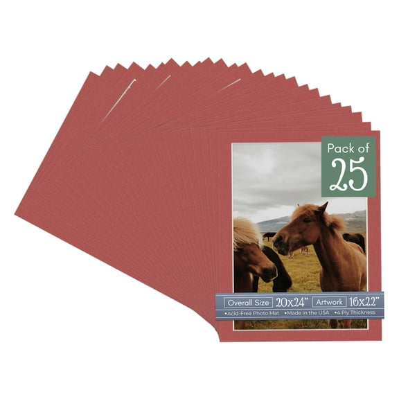 Brick Red Picture Frame Mat for 20x24 Frames - Fits 16x22 Photos - 25 Mats