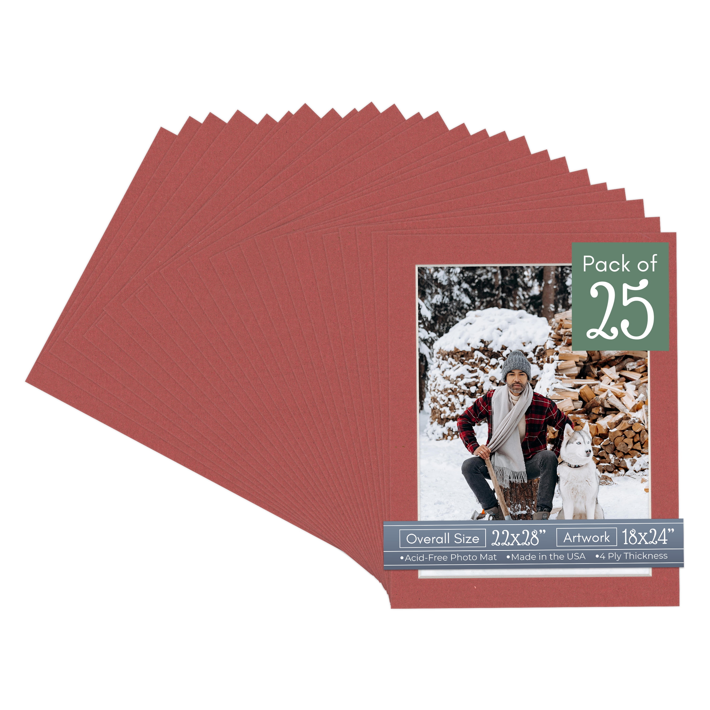 Brick Red Picture Frame Mat for 22x28 Frames - Fits 18x24 Photos - 25 Mats