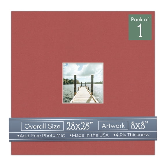 Brick Red Picture Frame Mat for 28x28 Frames - Fits 8x8 Photos - 1 Mat