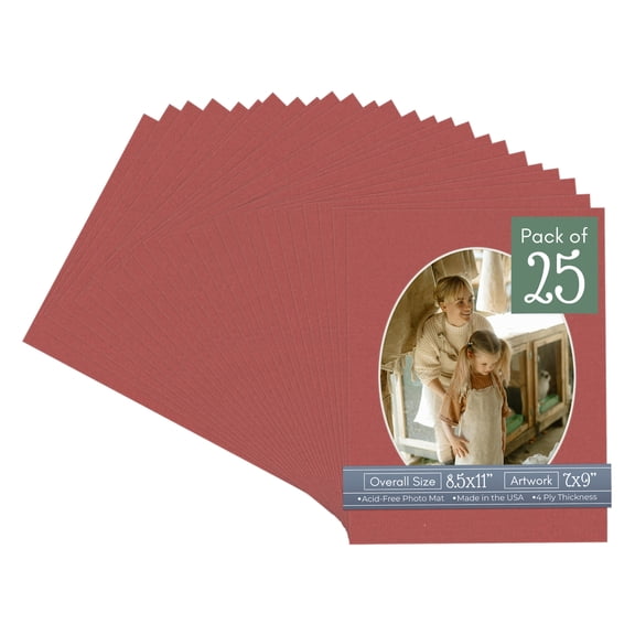 Brick Red Picture Frame Mat for 8.5x11 Frames - Oval Opening for 7x9 Photos - 25 Mats