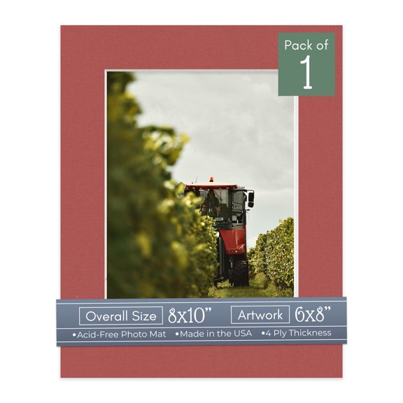 Brick Red Picture Frame Mat for 8x10 Frames - Fits 6x8 Photos - 1 Mat
