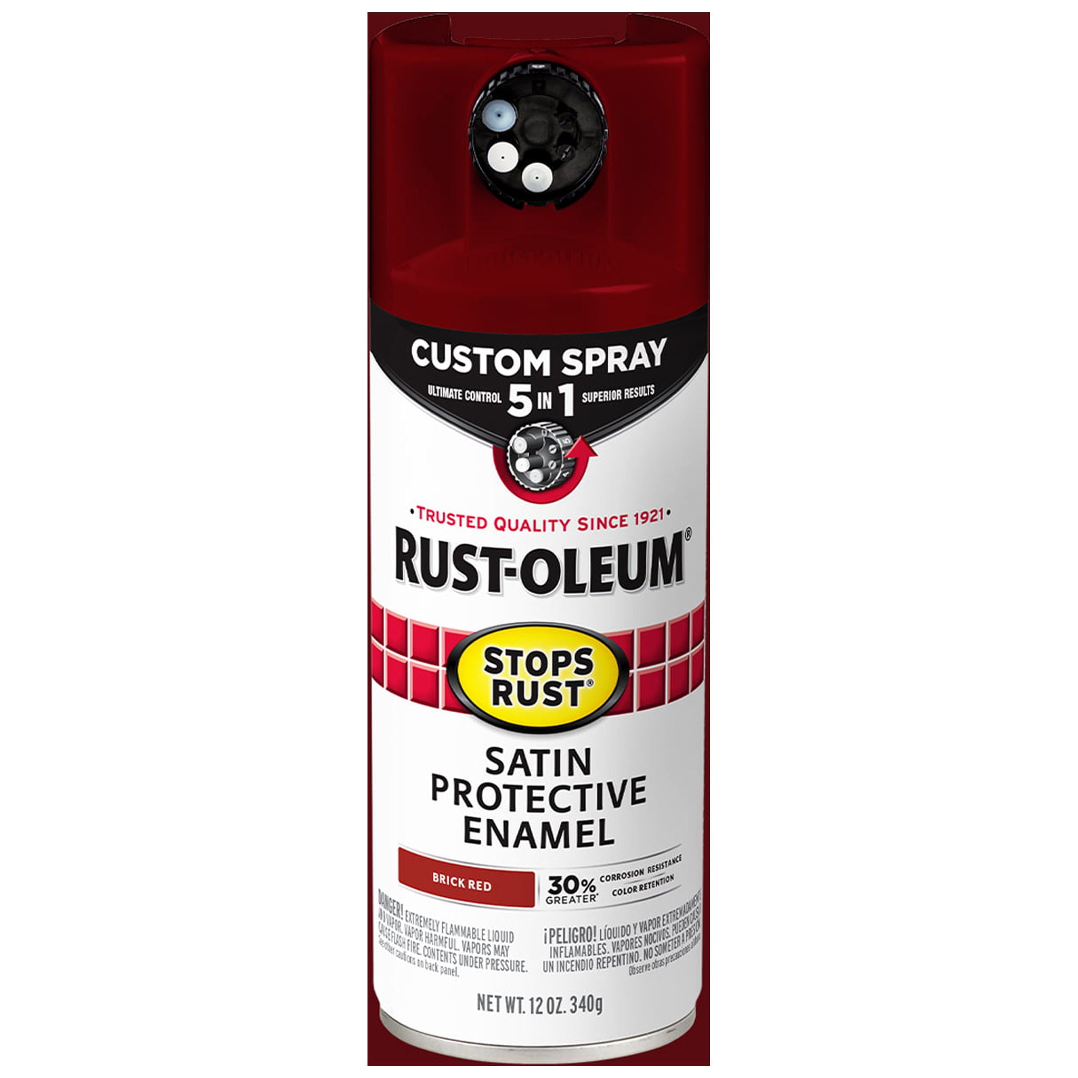 Brick Red, RustOleum Stops Rust Custom Sprays 5 in 1 Satin Spray Paint 12 oz, 385008