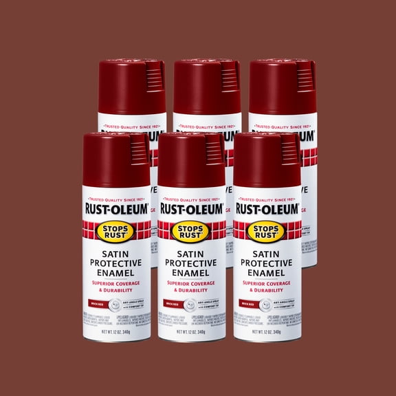 Brick Red, Rust-Oleum Stops Rust Satin Protective Enamel Spray Paint, 12 oz, 6 Pack