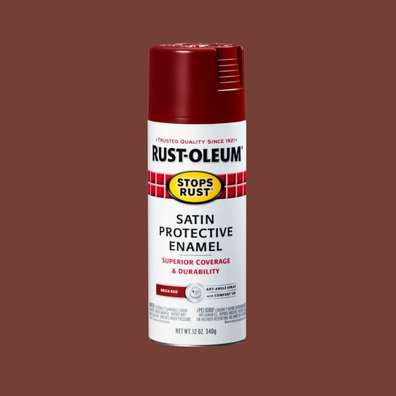 Brick Red, Rust-Oleum Stops Rust Protective Enamel Satin Spray Paint-371671, 12 oz