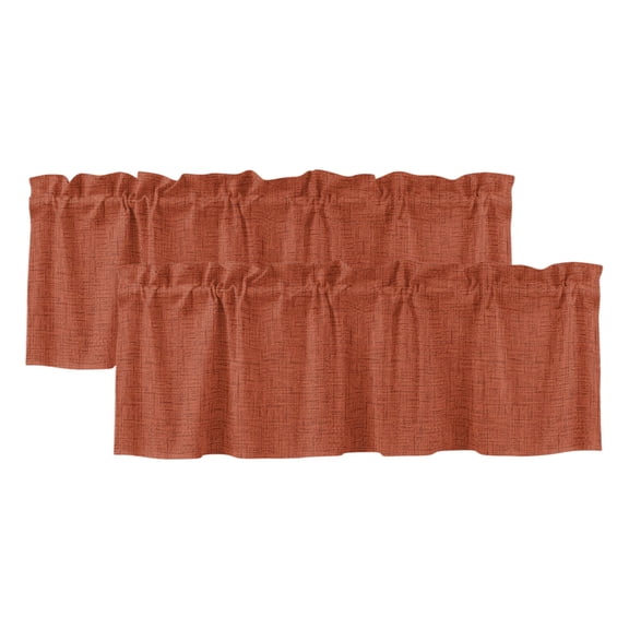 Brick Red Solid 2 Panels Kitchen Valance, Minimalist Cloth Rust Grain Linen Texture Curtains Valances for Small Windows Rod Pocket Window Treatments for Living Room Bedroom 42" W x 12" L