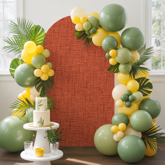 Brick Red Solid Arch Backdrop Cover, 4FT, Minimalist Cloth Rust Grain Linen Texture Spandex Arch Covers Double-Sided Backdrop for Wedding Birthday Party Photo Background Decoration