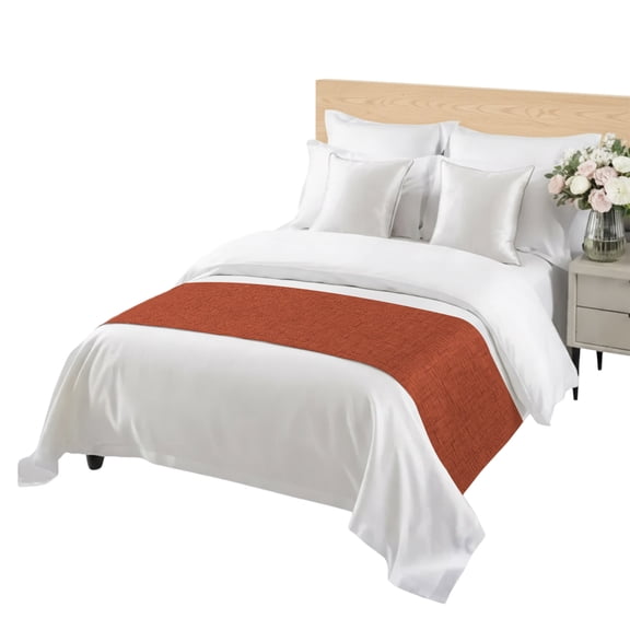 Brick Red Solid Bed Runner for Bedroom, Minimalist Cloth Rust Grain Linen Texture Decorative Satin Bed Runners & Scarves for Foot of Twin Beds Bedding Throws for Hotel Guest Room 71" x 20"
