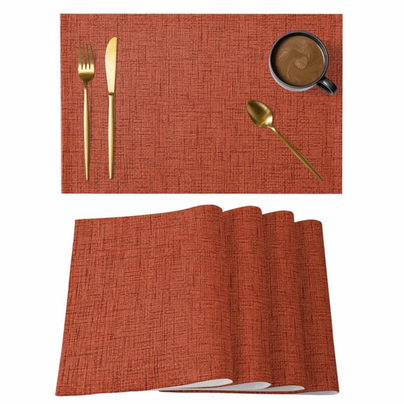 Brick Red Solid Cotton Linen Placemats Set of 1, Minimalist Cloth Rust Grain Linen Texture Washable Table Place Mats Heat Insulating Placemat for Dining Room Kitchen Daily Use 13 x 19 Inch