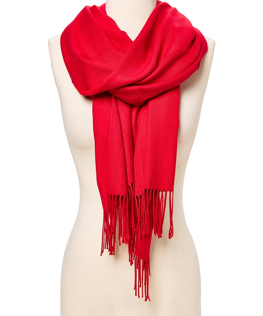 Rose Red Solid Scarfs for Women Fashion Warm Neck Womens Winter Scarves  Pashmina Silk Scarf Wrap with Fringes for Ladies by Oussum 