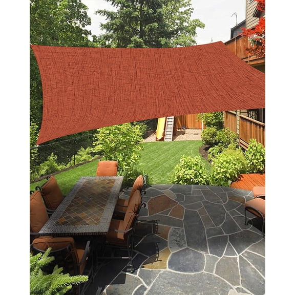Brick Red Solid Sun Shade Sail 6.5'X10' Minimalist Cloth Rust Grain Linen Texture UV Block Outdoor Sail Shades Breathable Waterproof Rectangular Sunshade for Patio Garden Pool Pergola Porch