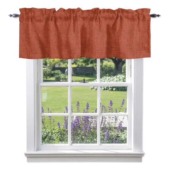 Brick Red Solid Valances for Windows, Minimalist Cloth Rust Grain Linen Texture Rod Pocket Valance Short Window Treatments Curtains for Kitchen Bathroom Bedroom Decor, 60 x 18 Inches