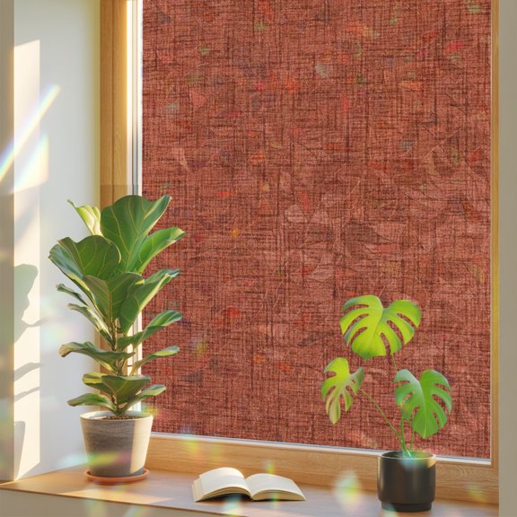 Brick Red Solid Window Privacy Film, Minimalist Cloth Rust Grain Linen Texture Stained Glass Rainbow Film Decorative Window Clings, Static Cling Sun Blocking Stickers 17.7" x 39.3"