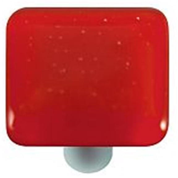 Brick Red Square Glass Cabinet Knob - Aluminum Post