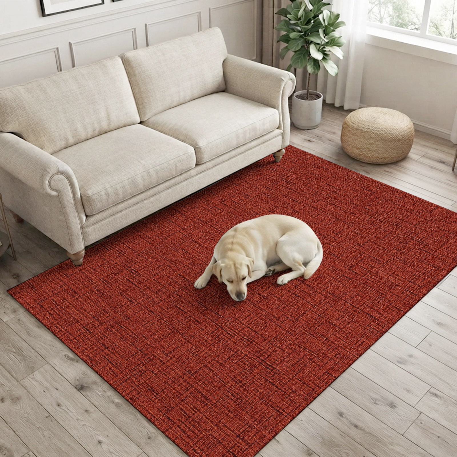 Brick Red Washable Area Rug 3x5 Rustic Country Red Plain Woven Texture ...