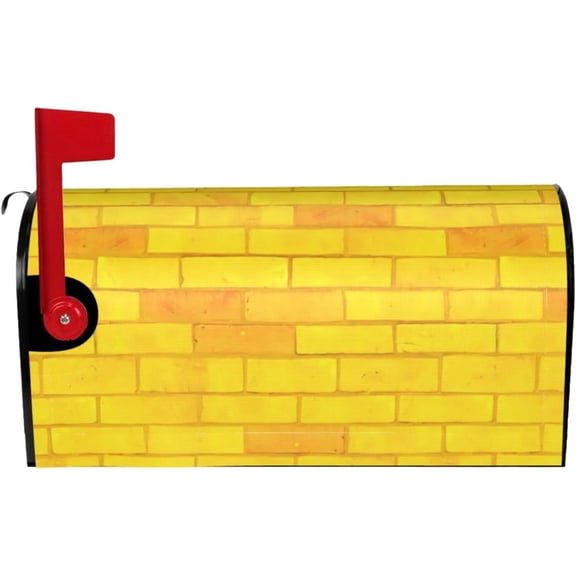 Brick Road Gold Yellow Mailbox Covers Magnetic Mailbox Wraps Post Letter Box Cover Standard Oversize 21"X18"/25.5" X 21" Mailwrap Garden Home Decor