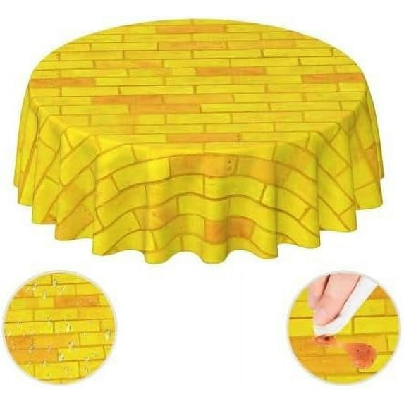 Brick Road Gold Yellow Waterproof Picnic Patio Party Round Table Cloth Cover Decorations Fabric 60 Inch Circular Tablecloth for 20-47 Inch Home Dining Room Kitchen Decor