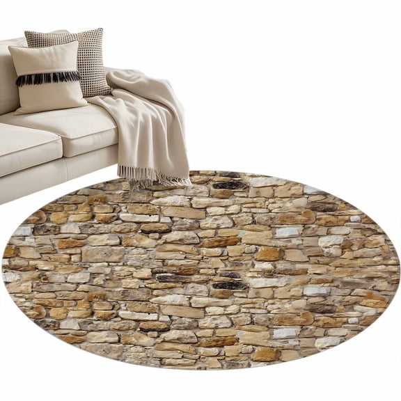 Brick Round Rug 4Ft Abstract Multi Colored Brick Wall Photo Circle Area Rugs Washable Non Slip Indoor Floor Mats Carpet for Living Room Bedroom Dining Room Home Decor