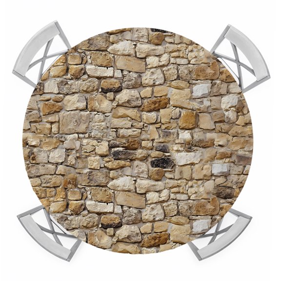 Brick Round Table Cover, Abstract Multi Colored Brick Wall Photo Waterproof Fitted Tablecloths for 36"-44" Tables, Washable Picnic Table Cover for Camping Dining Indoor Outdoor