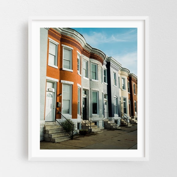 Brick Row-homes, Baltimore - Baltimore Maryland Photography Architecture Cityscape Street Photography City White Framed Wall Art Print 18 x 24 inches