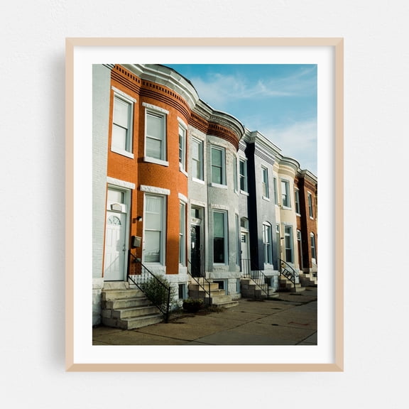 Brick Row-homes, Baltimore - Baltimore Maryland Photography Oak Framed Wall Art Print 30 x 40 inches