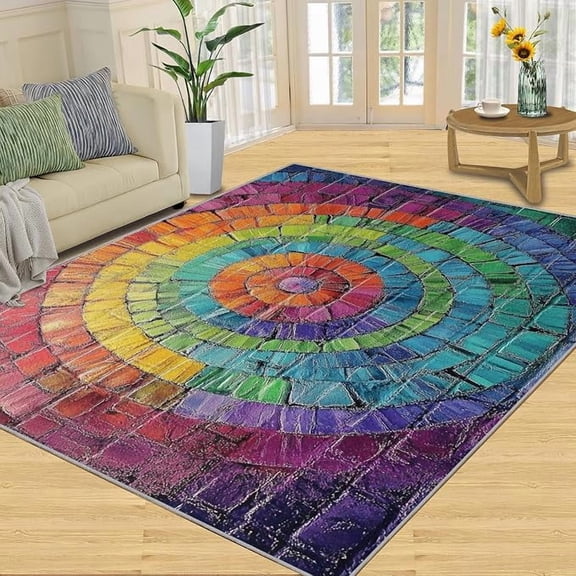 Brick Rugs for Living Room, Tie-Dye Rug, Rainbow Washable Area Rugs for Bedroom, Colorful Wall Carpet, Brick Wall Carpet - Brick Home Decor & Gift 2 x 3ft