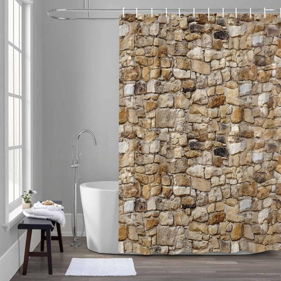 Brick Shower Curtain for Bathroom Decor, Abstract Multi Colored Brick Wall Photo Waterproof Fabric Shower Curtain, 72"x96" Set with 12 Hooks