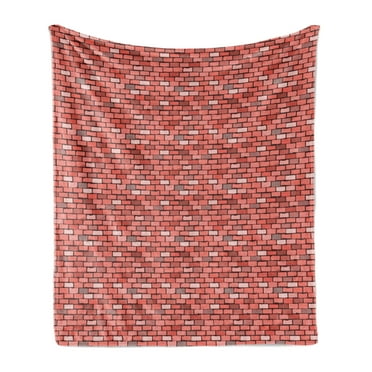 Brick Soft Flannel Fleece Throw Blanket, Cartoon Style Blocks Rectangular Street Wall Rustic Art, Cozy Plush for Indoor and Outdoor Use, 60" x 80", Coral Multicolor, by Ambesonne