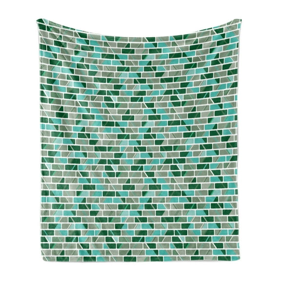 Brick Soft Flannel Fleece Throw Blanket, Creative Image Pieces with Blocks, Cozy Plush for Indoor and Outdoor Use, 50" x 70", Seafoam Hunter Green, by Ambesonne