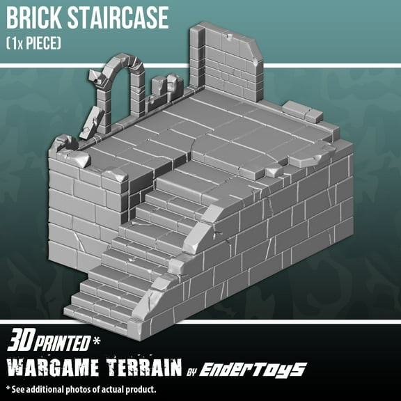 Brick Staircase, Terrain Scenery for Tabletop 28mm Miniatures Wargame, 3D Printed and Paintable, EnderToys