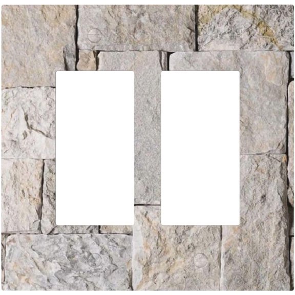 Brick Stone Wall Ancient Rock Textured Decorative Outlet Covers 2 Gang Double GFCI Rocker Electrical Wall Panels Light Switch Cover Plate for Farmhouse Kitchen Decor