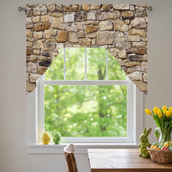 Brick Swag Valances for Kitchen Window, Abstract Multi Colored Brick Wall Photo Small Swag Valances Rod Pocket Curtain Drapes Window Treatment for Bedroom Bathroom, 56x36 Inch