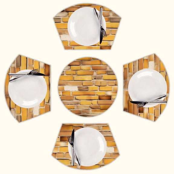Brick Texture Bricks Round Table Placemats Set Of 5 Wedge Table Mats Washable Heat Resistant Place Mat For Dining Table Kitchen Farmhouse Restaurant