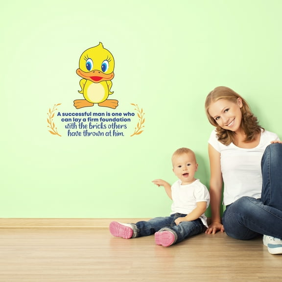 Brick Thrown Duck Animal Life Quote Cartoon Quotes Decors Wall Sticker Art Design Decal for Girls Boys Kids Room Bedroom Nursery Kindergarten Home Decor Stickers Wall Art Vinyl Decoration (10x10 inch)