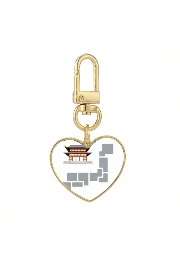 Brick Tile Buildings Traditional Japanese Residence Gold Heart Keychain Metal Keyring Holder
