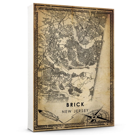 Brick Vintage Map Prints Canvas, New Jersey Map Art Canvas, Canvas, Brick Map City style vintage Canvas , Canvas Wall Art, Street Map Artwork Canvas