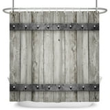 Brick Wall 3D Printing Wooden Door Shower Curtain Vintage Brown Bathtub