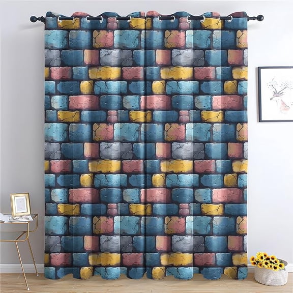Brick Wall Curtains for Bedroom, Rustic Blackout Curtains for Living Room, Colorful Window Curtains & Home Decor, Thermal Insulated Grommet Drapes 26"W x 63"L (Pack of 2)