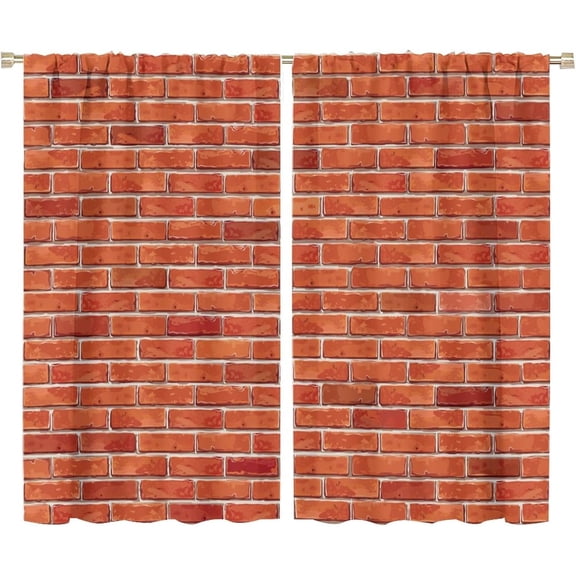 Brick Wall Curtains Red Vintage Old Brick Wall Abstract Art Print for Bedroom Living Room Bathroom Decor Rod Pocket Blackout Window Drape 72x63in