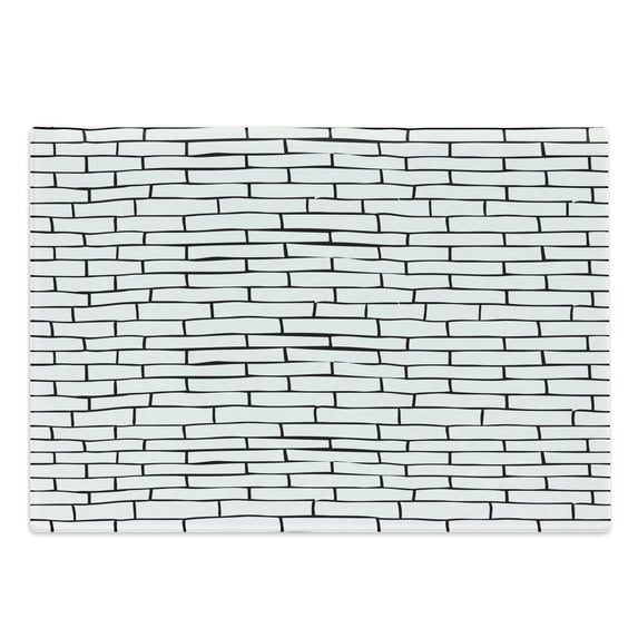 Brick Wall Cutting Board, Black and White Hand-drawn Stonewall Design Urban Architecture City Theme, Decorative Tempered Glass Cutting and Serving Board, in 3 Sizes, by Ambesonne