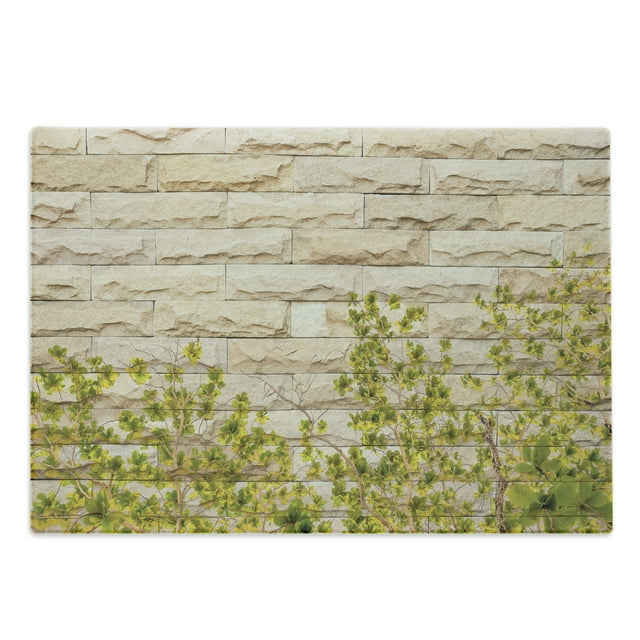 Brick Wall Cutting Board, Ground Creepy Climbing Wood Ivy Plant Leaf on Brick Wall Nature Flower Invasion, Decorative Tempered Glass Cutting and Serving Board, Large Size, Green White, by Ambesonne