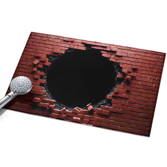 Brick Wall Entryway Rug 2x3ft Washable Non Slip Bathroom Rug Low Pile Soft Indoor Floor Front Door Mat Brick Red Ruined Industrial Art Rectangle Area Rugs Carpet for Kitchen Office Dining Room Home