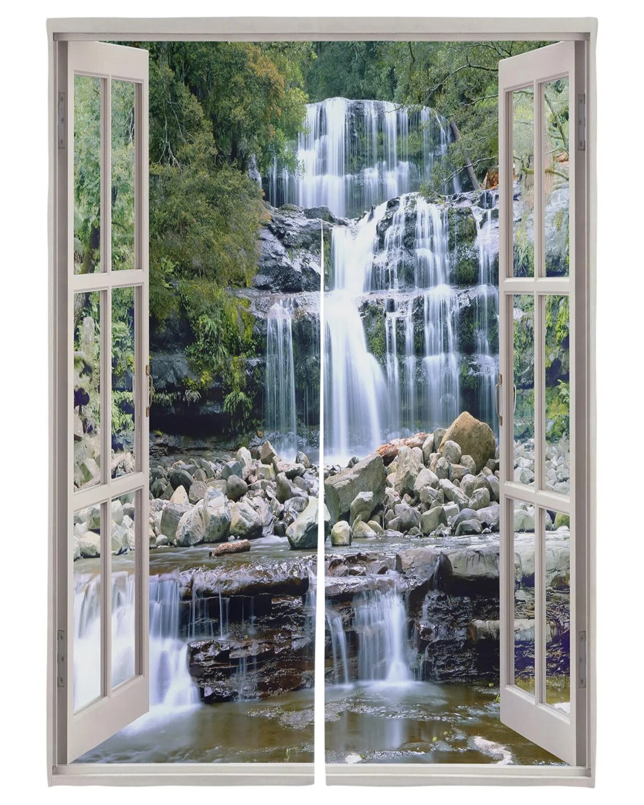 Brick Wall Forest Waterfall Wood Japanese Door Curtain Partition for ...