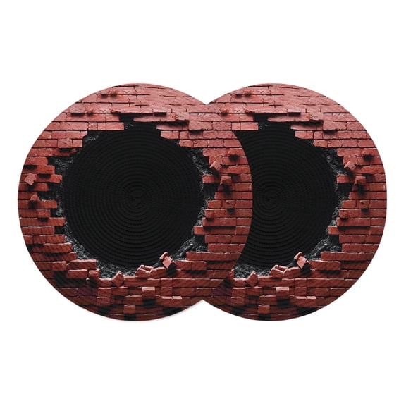 Brick Wall Round Placemats Set of 2 Brick Red Ruined Industrial Art Place Mats Indoor Woven Table Mats Washable Heat-Resistance Braided Dining Table Placemats for Kitchen Holiday Party Decor 13 Inch